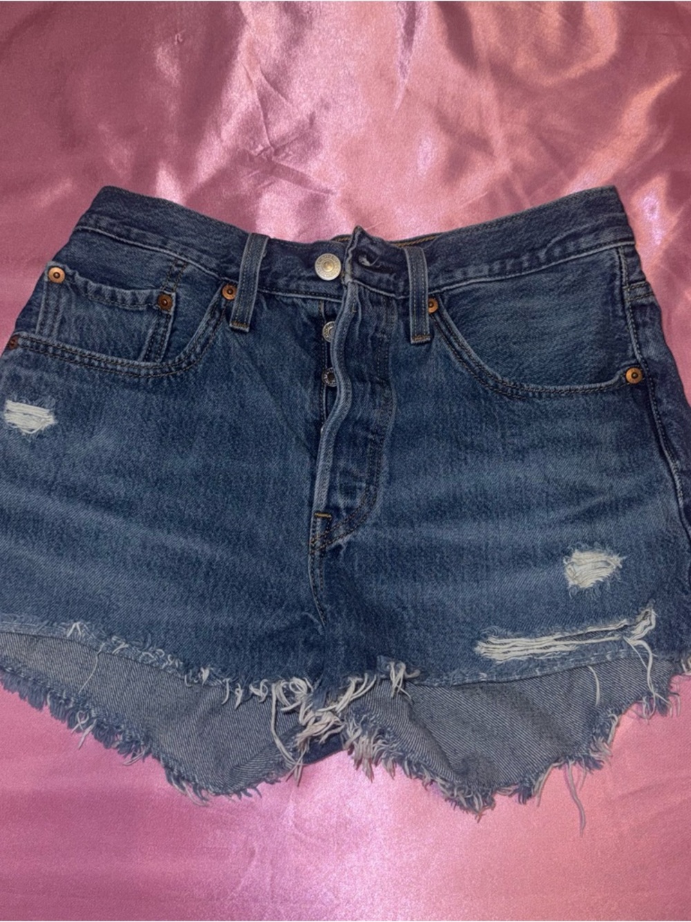 Levi's Tan Leather Patch with Red Print on Blue Denim
